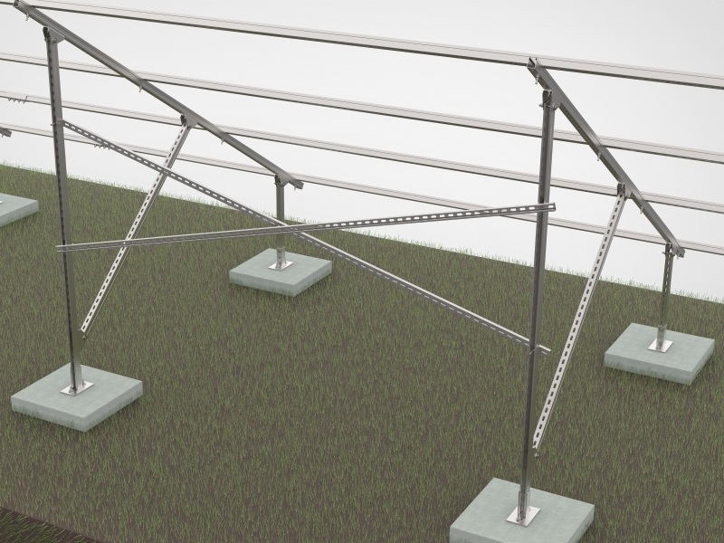 Estructuras de montaje solar Unistrut con canal ranurado en forma de U y base de hormigón.