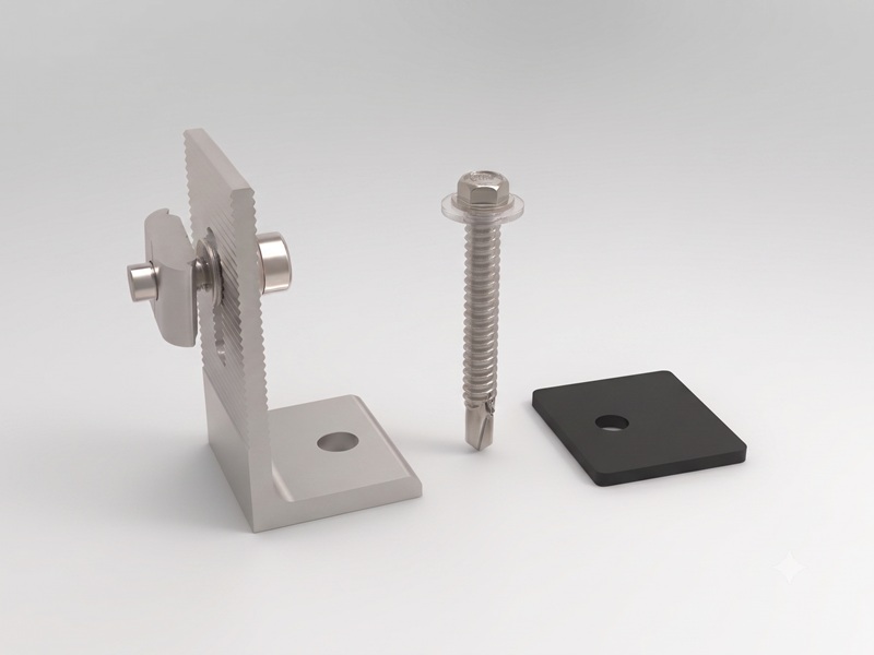 Kit de soporte solar en forma de L de aluminio para techo de chapa con correas de acero
